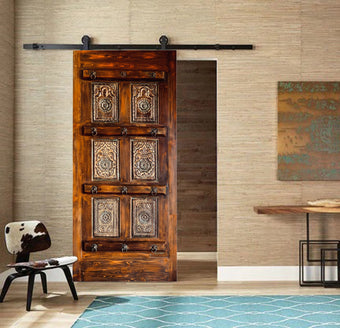 Statement Carved Door Sliding Barndoor Decorative Hand Rubbed Patina 96